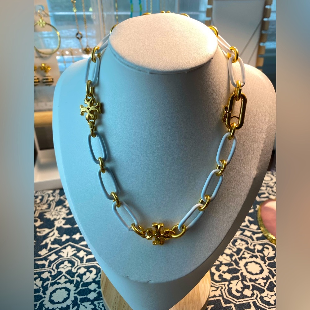 Tory Burch Gold and White Chain Necklace